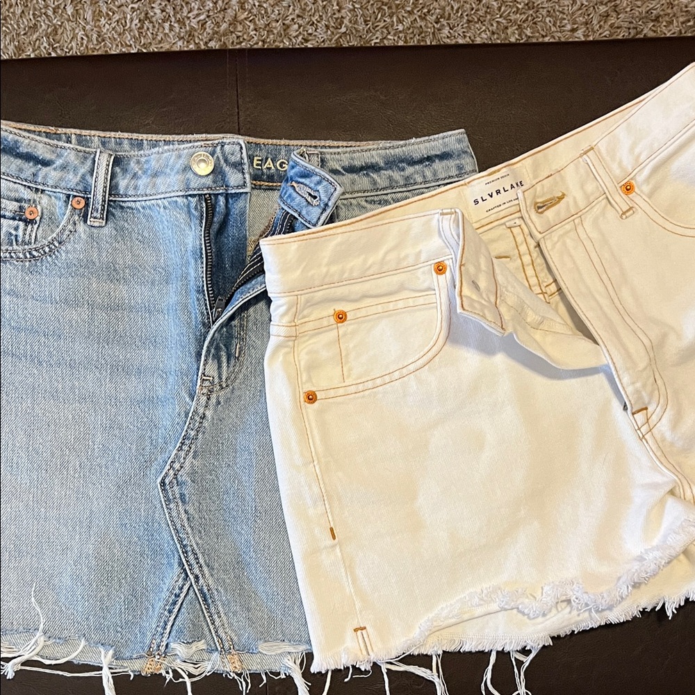American Eagle mini skirt and Silverlake Denim Shorts